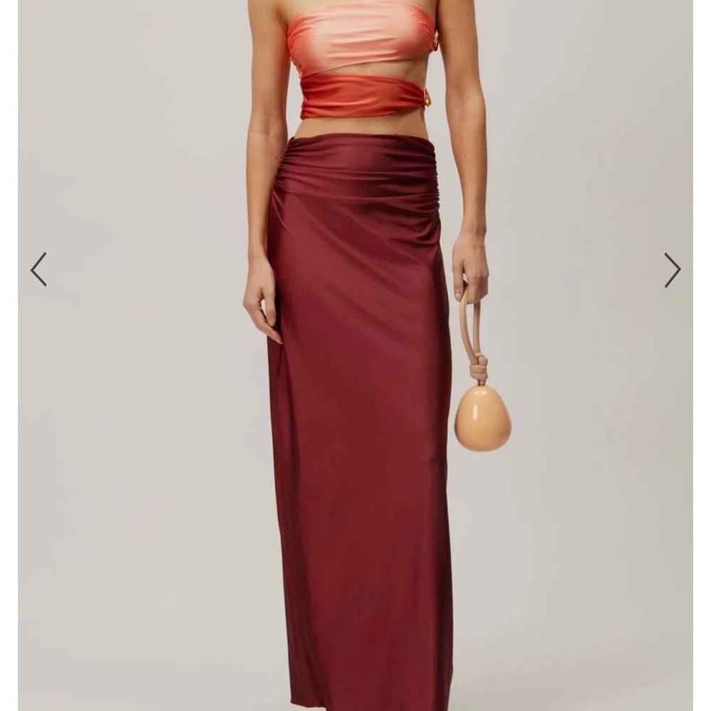 Baobab Collection Strapless Dress in Coral and Maroon